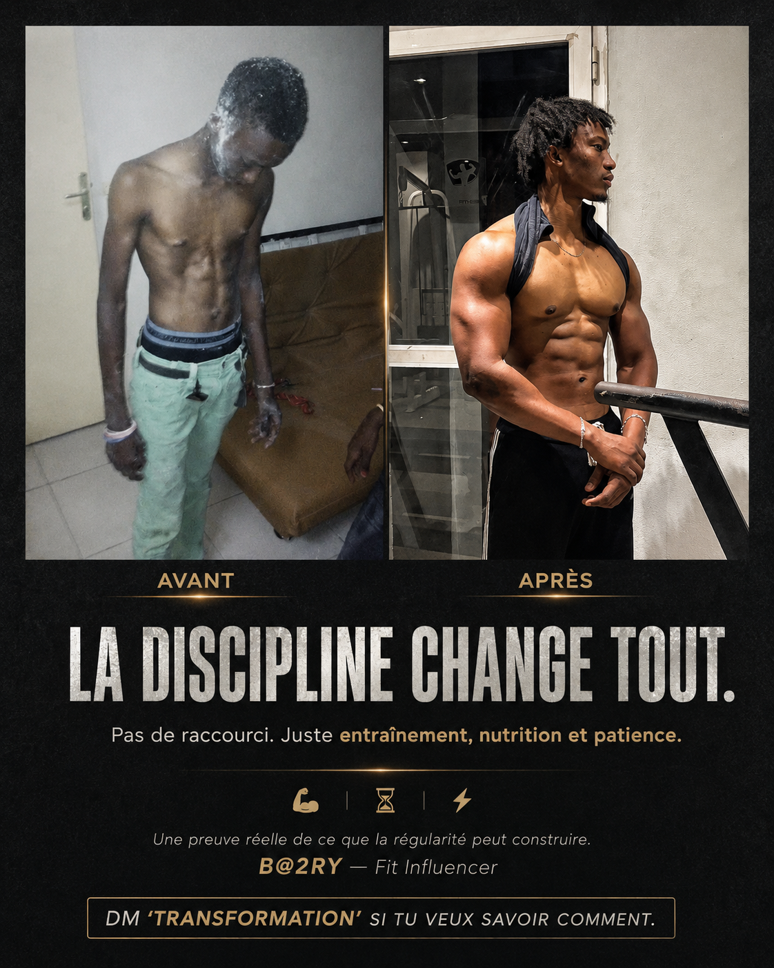 Transformation fitness B@2RY avant après