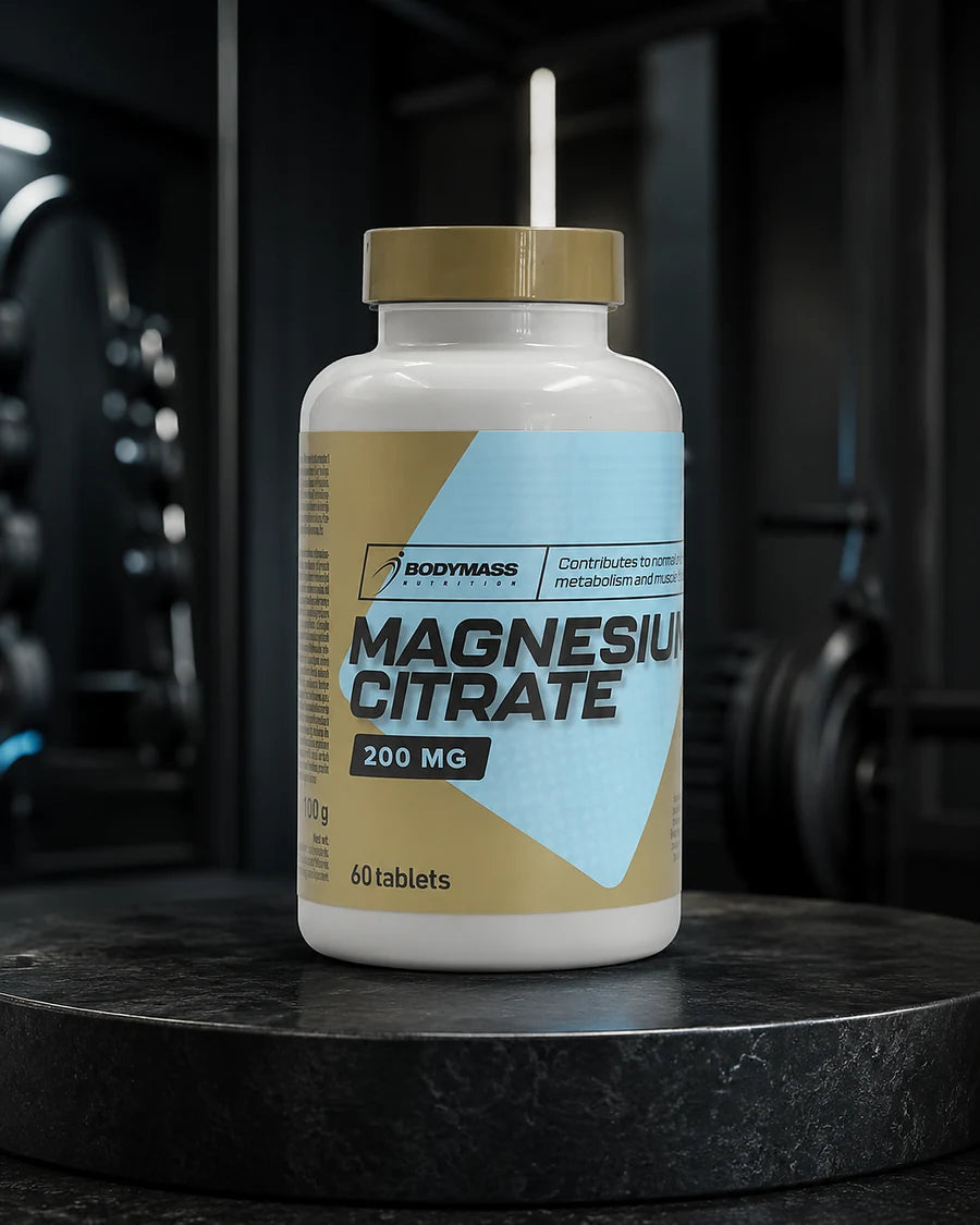Bodymass Magnesium Citrate 200 mg dans un environnement gym premium